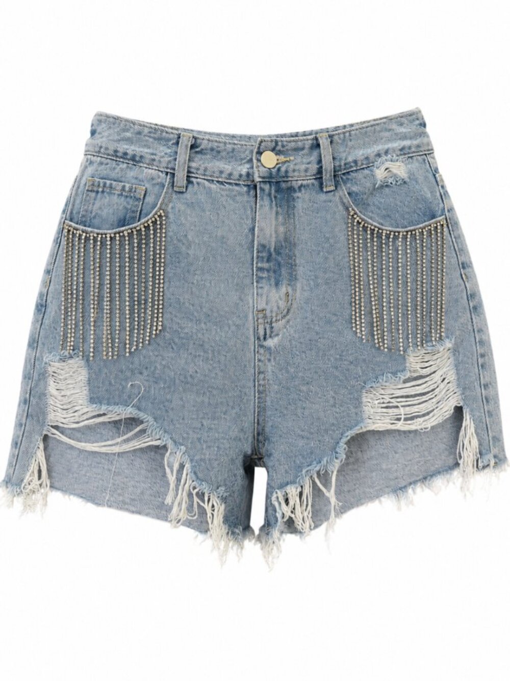 💖 2/40 Cider Y2K Rhinestone Fringe Denim Shorts L